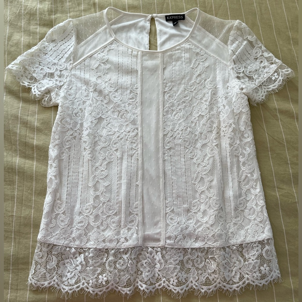 Express White Lace Short Sleeve Blouse Size S